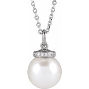 14K White Cultured White Akoya Pearl & .04 CTW Natural Diamond 16-18" Necklace