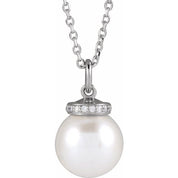 14K White Cultured White Akoya Pearl & .04 CTW Natural Diamond 16-18" Necklace