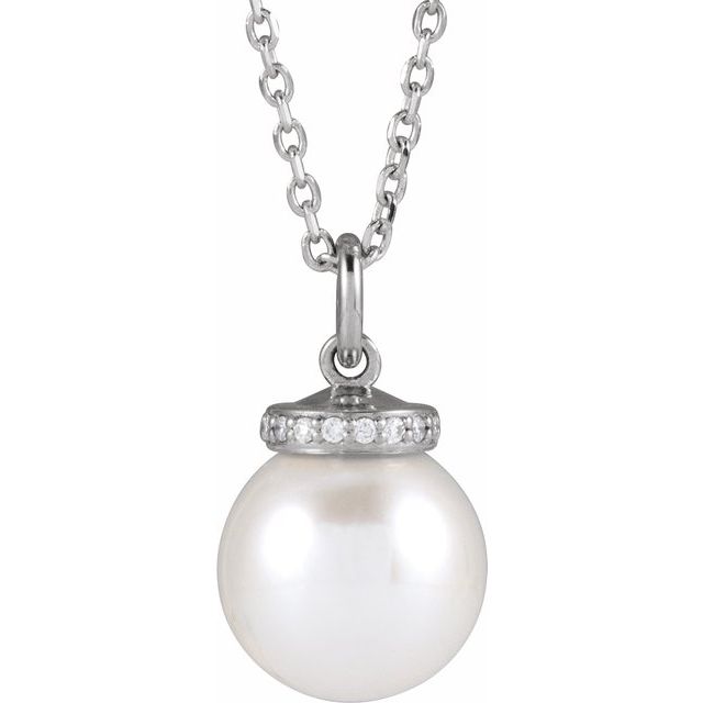 14K White Cultured White Akoya Pearl & .04 CTW Natural Diamond 16-18" Necklace