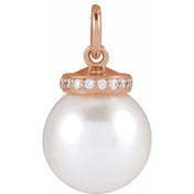 14K Rose Cultured White Akoya Pearl & .04 CTW Natural Diamond Pendant