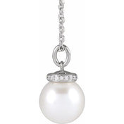 Sterling Silver Cultured White Akoya Pearl & .04 CTW Natural Diamond 16-18" Necklace