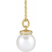 14K Yellow Cultured White Akoya Pearl & .04 CTW Natural Diamond 16-18" Necklace