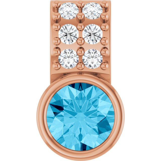 14K Rose Natural Aquamarine & .04 CTW Natural Diamond Pendant