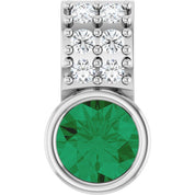 14K White Natural Emerald & .04 CTW Natural Diamond Pendant