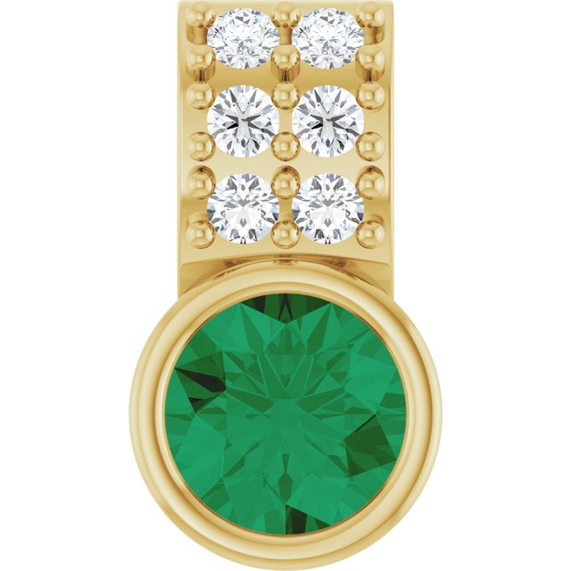 14K Yellow Lab-Grown Emerald & .04 CTW Natural Diamond Pendant