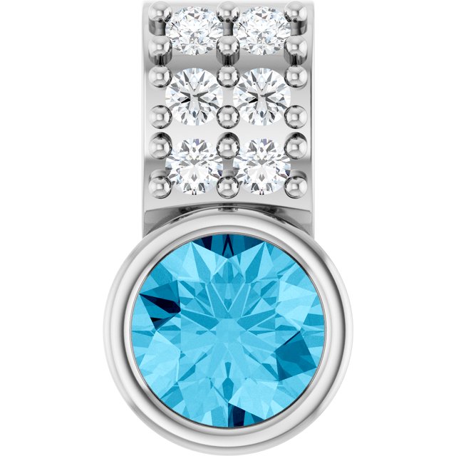 14K White Natural Aquamarine & .04 CTW Natural Diamond Pendant