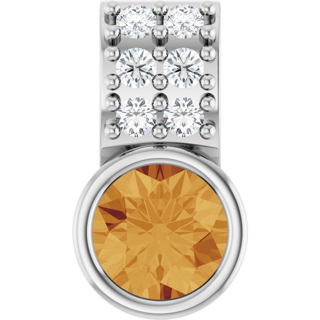 14K White Natural Citrine & .04 CTW Natural Diamond Pendant