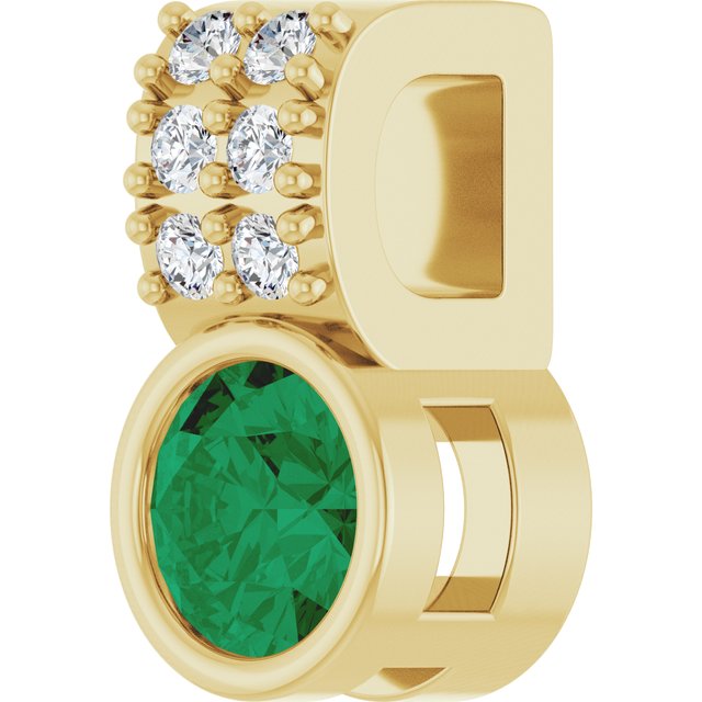 14K Yellow Lab-Grown Emerald & .04 CTW Natural Diamond Pendant