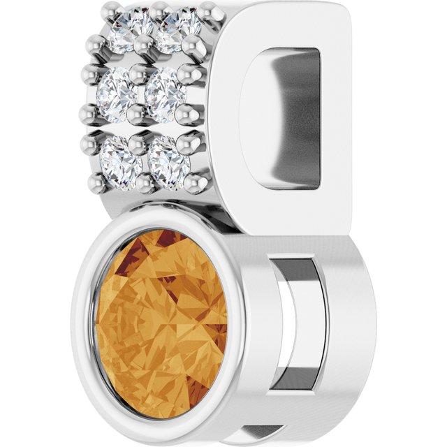 14K White Natural Citrine & .04 CTW Natural Diamond Pendant