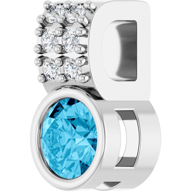 14K White Natural Aquamarine & .04 CTW Natural Diamond Pendant
