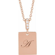 14K Rose .02 CTW Natural Diamond Engravable 16-18" Necklace