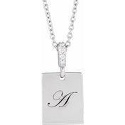 Sterling Silver .02 CTW Natural Diamond Engravable 16-18" Necklace