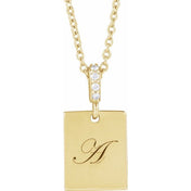 14K Yellow .02 CTW Natural Diamond Engravable 16-18" Necklace