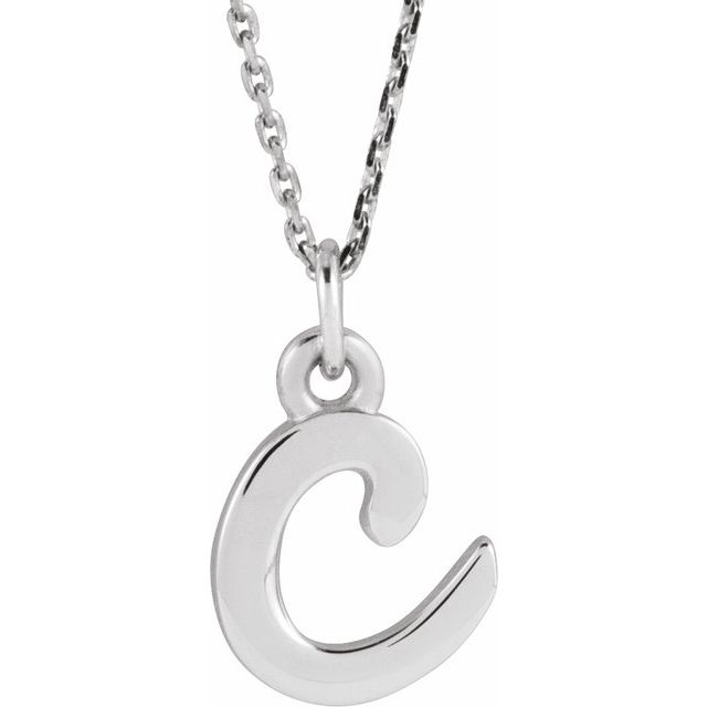 14K White Petite Initial C 16" Necklace