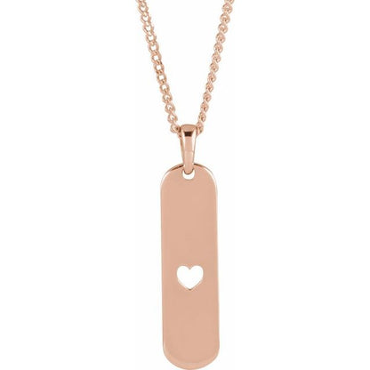 Engravable Heart Bar 18" Necklace in 14K White, Rose, Yellow, and Sterling Silver