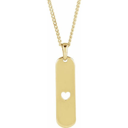 Engravable Heart Bar 18" Necklace in 14K White, Rose, Yellow, and Sterling Silver