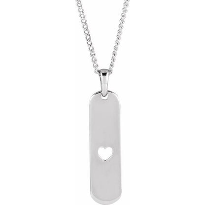 Engravable Heart Bar 18" Necklace in 14K White, Rose, Yellow, and Sterling Silver