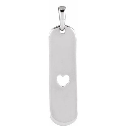 Custom Engravable Heart Bar Pendant in 14k Gold, Platinum, and Silver