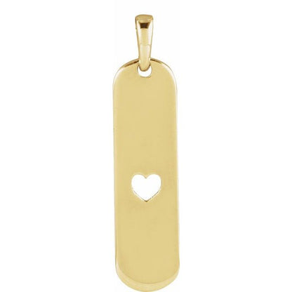 Custom Engravable Heart Bar Pendant in 14k Gold, Platinum, and Silver