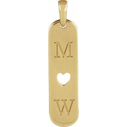 Custom Engravable Heart Bar Pendant in 14k Gold, Platinum, and Silver