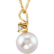 14K Yellow Cultured White Akoya Pearl & 1/10 CTW Natural Diamond 18" Necklace
