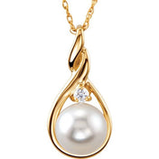 14K Yellow Cultured White Akoya Pearl & .03 CTW Natural Diamond 18" Necklace