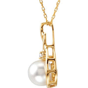 14K Yellow Cultured White Akoya Pearl & .03 CTW Natural Diamond 18" Necklace