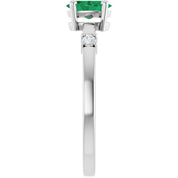14K White Lab-Grown Emerald & .05 CTW Natural Diamond Ring