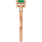 14K Rose Lab-Grown Emerald & .05 CTW Natural Diamond Ring