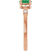 14K Rose Lab-Grown Emerald & .05 CTW Natural Diamond Ring