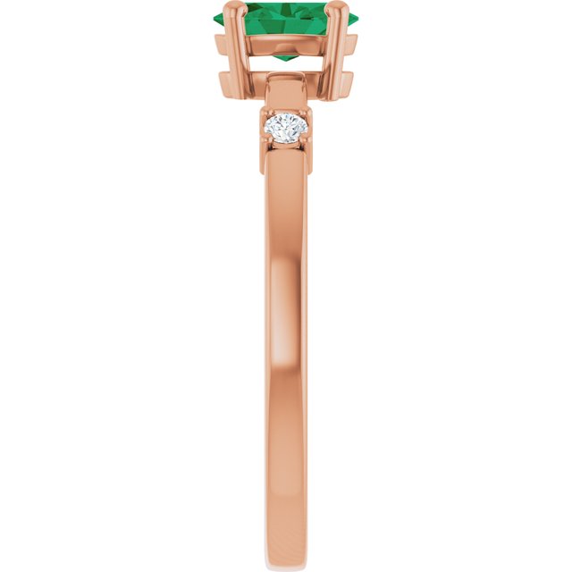 14K Rose Lab-Grown Emerald & .05 CTW Natural Diamond Ring