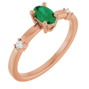 14K Rose Lab-Grown Emerald & .05 CTW Natural Diamond Ring
