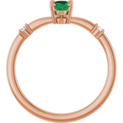 14K Rose Lab-Grown Emerald & .05 CTW Natural Diamond Ring