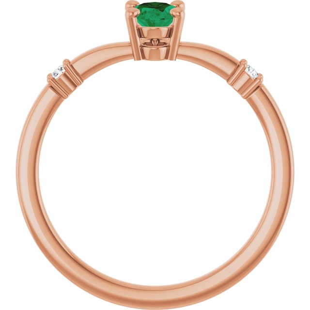 14K Rose Lab-Grown Emerald & .05 CTW Natural Diamond Ring