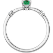 Sterling Silver Lab-Grown Emerald & .05 CTW Natural Diamond Ring