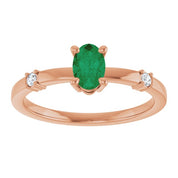 14K Rose Lab-Grown Emerald & .05 CTW Natural Diamond Ring