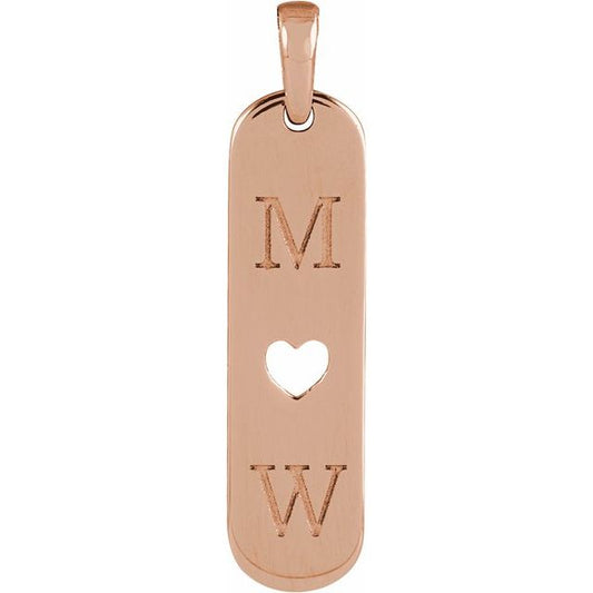 Custom Engravable Heart Bar Pendant in 14k Gold, Platinum, and Silver