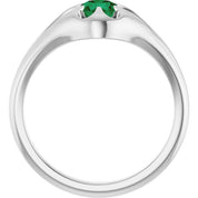 14K White Natural Emerald Belcher Ring