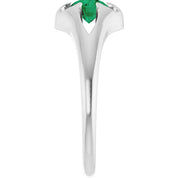 14K White Natural Emerald Belcher Ring