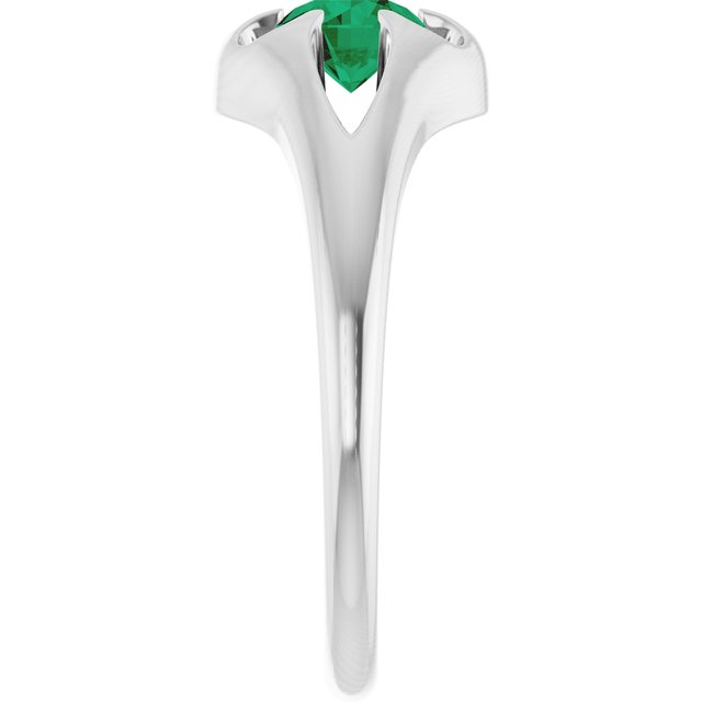 14K White Natural Emerald Belcher Ring