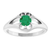 14K White Natural Emerald Belcher Ring