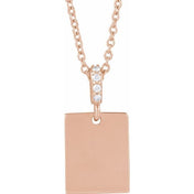 14K Rose .02 CTW Natural Diamond Engravable 16-18" Necklace