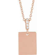 14K Rose .02 CTW Natural Diamond Engravable 16-18" Necklace