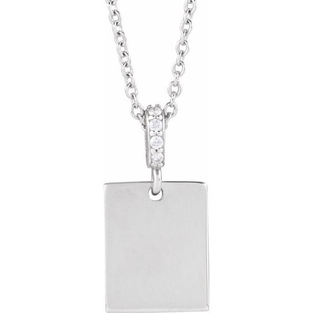 Sterling Silver .02 CTW Natural Diamond Engravable 16-18" Necklace