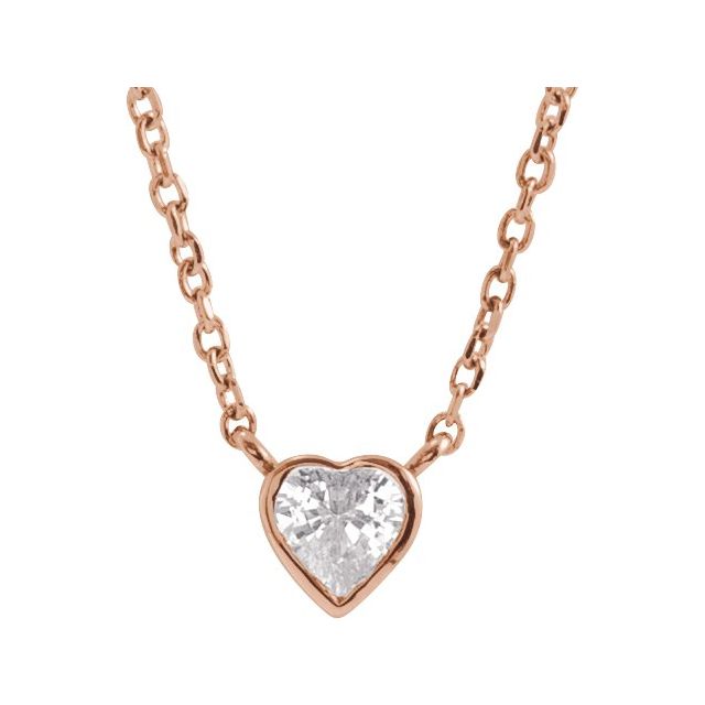 14K Rose Natural White Sapphire Bezel-Set 16-18" Necklace
