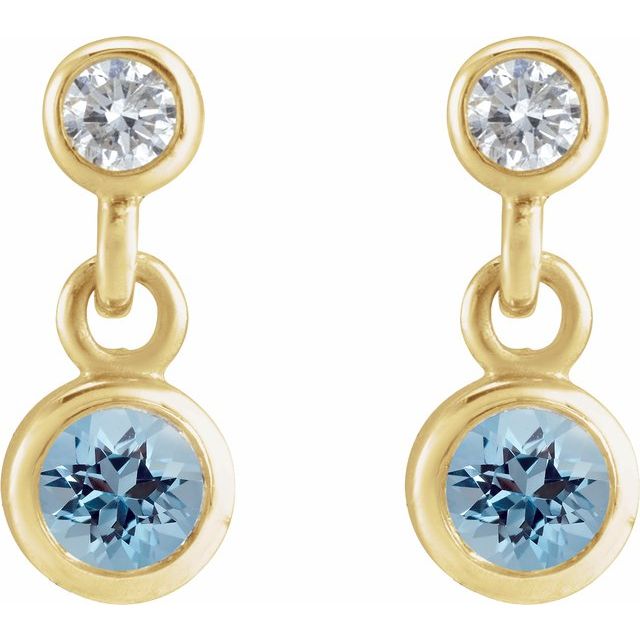 14K Yellow Natural Aquamarine & .05 CTW Natural Diamond Two-Stone Earrings