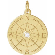 14K Yellow .015 CT Natural Diamond Compass Pendant