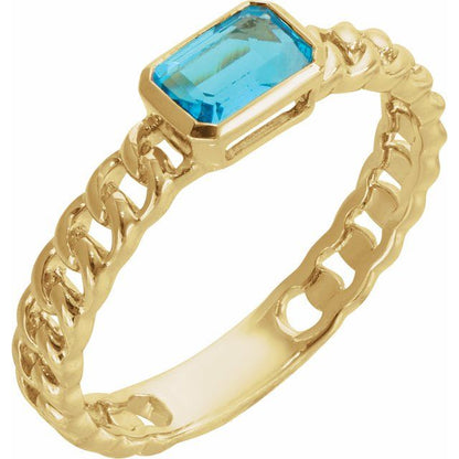 14K Yellow Natural Sky Blue Topaz Ring - Elegant Emerald Cut Design