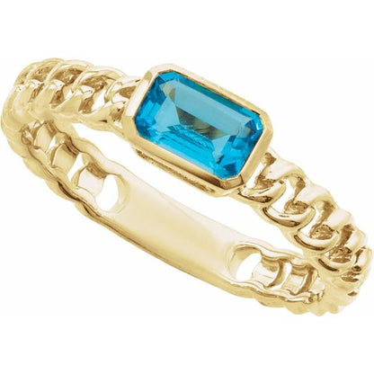 14K Yellow Natural Sky Blue Topaz Ring - Elegant Emerald Cut Design