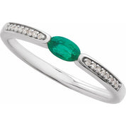 14K White Imitation Emerald & .05 CTW Natural Diamond Ring